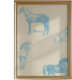 Sweet Blue Horse Illustration Print, Digital Download, Wall Art, Trendy Decor, Abstract Vintage Painting, Vertical, Equestrian