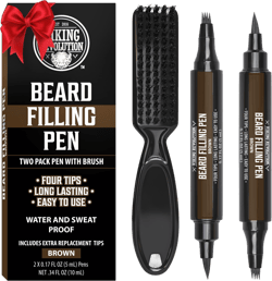 Viking Revolution Beard Pen (2 Pack) - Brown Beard Pencil Filler for Men Lapiz para Barba de Hombre - Beard Filler for Men Waterproof Beard Filling Pen Kit - Long Lasting Beard Filler Pen with Brush 2 Count (Pack of 1) Brown