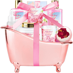 bath Gifts for Her Rose scents Mother Gift Bath Set for Women, Luxury Home Spa Kit Rose Bath Gift Basket, Includes Shower Gel, Body Lotion, Bath Bomb, Spa salts and More, Christmas Gift Rose 9pcs