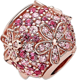 Rose Gold Plated 925 Silver Charms for Pandora Bracelets Pink Pavé Daisy Flower Charms Jewelry Gifts for Women