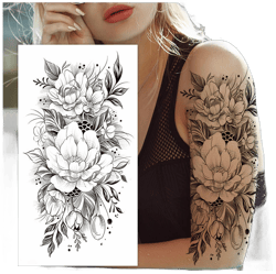 Cerlaza Temporary Tattoos for Women, Fake Flower Tattoos Stickers for Adults, Semi Permanent Half Sleeve Tattoo Body Leg Makeup Waterproof, Flower 3D Butterflies Tatuajes Temporales-12 Sheets