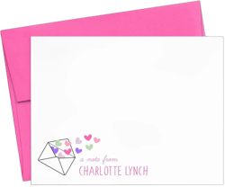 Personalized Girls Stationary with Envelopes FLAT NOTE CARDS, Heart Stationary with Envelopes, Personalized Girls Note Cards with Heart Note Cards with Envelopes, Your Choice of Colors and Quantity