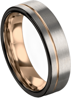 Tungsten Wedding Band Ring 7mm for Men Women 18k Rose Gold Plated Flat Cut Off Set Line Black Grey Brushed Polished Size 11