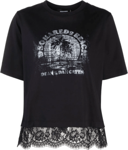 lace-trim logo-print T-shirt