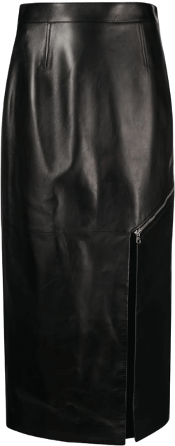 side-slit leather midi skirt