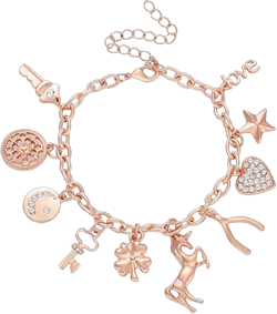 Women’s Link Charm Bracelet Unicorn Butterfly Star Heart Pendant Charms Bracelet Bangles for Women B Rose Gold