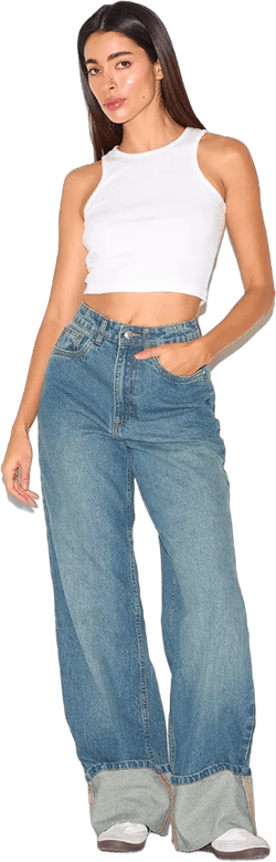 Vintage High Waist Turn Up Leg Jeans