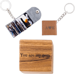 Personalized Leather Photo Album Keychain with Keepsake Box, Custom Engraved Wedding Gift for Couples, Bridesmaids Sugar Brown