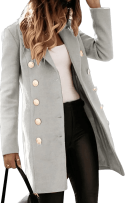 Womens Wool Coats Button Up Pea Coats Tweed Jacket Oversized Vintage Cardigan Fall Winter Long Sleeve Coat Warm Outfits Small Grey