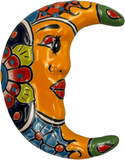 Talavera Moon Mexican Pottery Cute Folk Art Multicolor Home Decor Handmade Hand Painted Outdoor Indoor 9" (Multicolor 2)