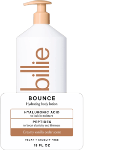 Billie Bounce Hydrating Women's Body Lotion, Vanilla Cedar Scent, with Hyaluronic Acid, 18 fl oz