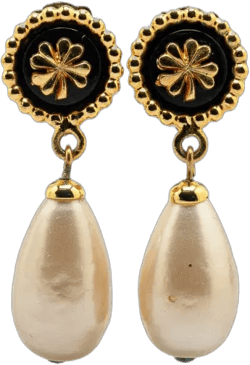 1980-1990 Gold Plated Clover Faux Pearl Dangling Clip on Earrings costume earrings