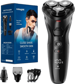 Nogroa Electric Shavers for Men, 3 in 1 Cordless Razor Waterproof Wet Dry Adjustable Speeds Beard Trimmer Grooming Kit with Nose Hair Trimmer, Sideburns Trimmer