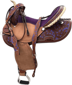 Purple Color Horse Saddle, Adults Youth Kids Western Horse Barrel Saddle Leather Tack Set 13" Seat