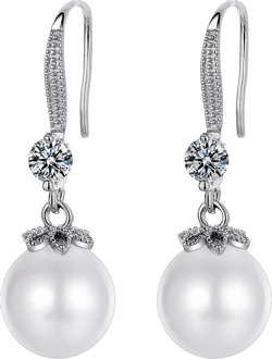 925 Sterling Silver Pearl Earrings for Women Dangle Pearl Drop Earrings Huggie Gifts for Mother Her Cubic Zirconia 10mm