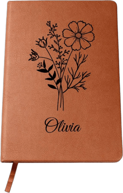 Hilis Personalized Birth Flower Journal for Women or Men, A5 Vegan Leather Lined Notebook for Writing, Daily Dream Wellness Travel Dairy
