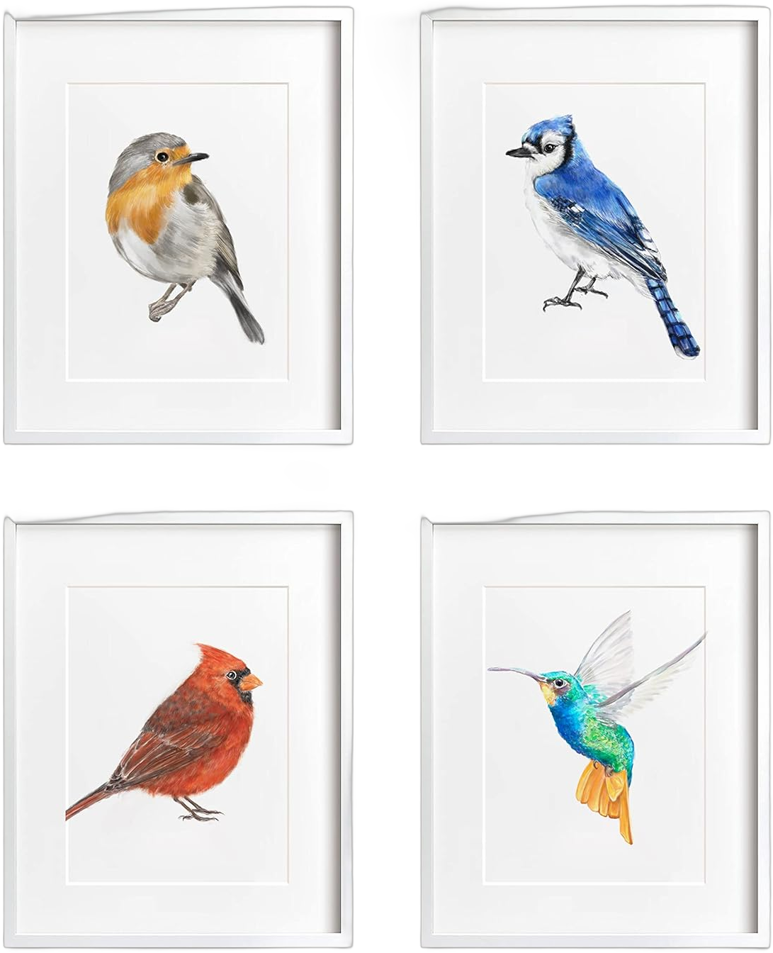 Bird Art Print, Bird Wall Decor, Garden Watercolor Painting, Bird Lover Woodland Birthday Gift, UNFRAMED, Signed by Artist (8x10" Unframed, Set of 4)