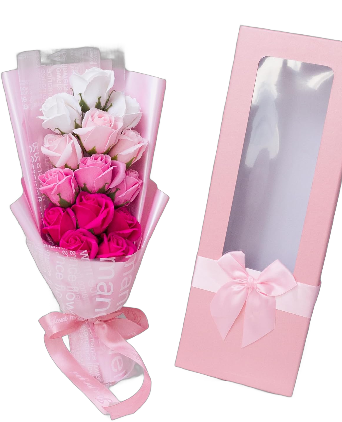 Ansuma Scented Soap Flower Bouquet Mixed Color Artificial Simulation Gradient Rose Bouquet Gift Box Mother's Day Graduation Birthday Anniversary Wedding and Proposal Gift (Pink)