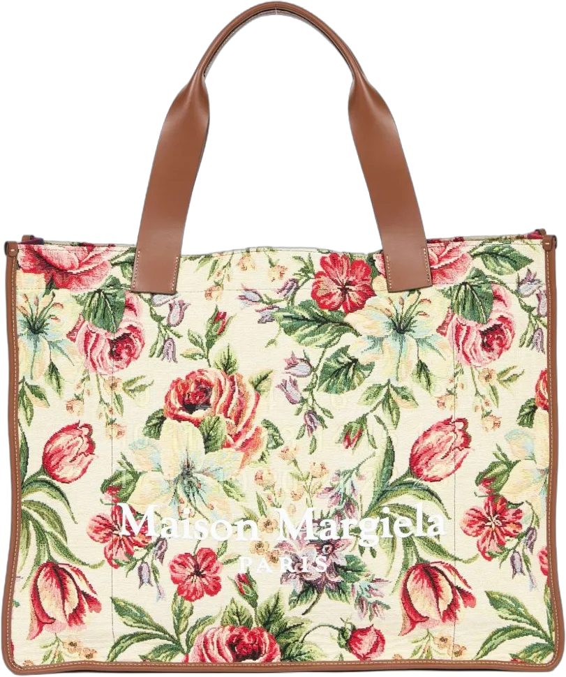 large floral-print tote bag