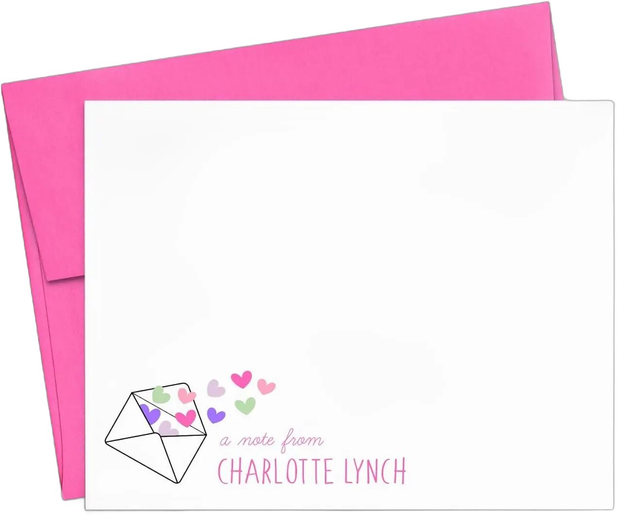 Personalized Girls Stationary with Envelopes FLAT NOTE CARDS, Heart Stationary with Envelopes, Personalized Girls Note Cards with Heart Note Cards with Envelopes, Your Choice of Colors and Quantity
