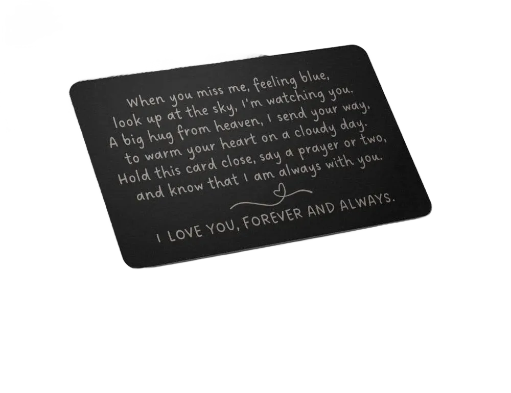 Hug From Heaven Memorial Poem Handwritten Style Engraved Metal Wallet Card, In Loving Memory Gift, Remembrance Memorial Gift