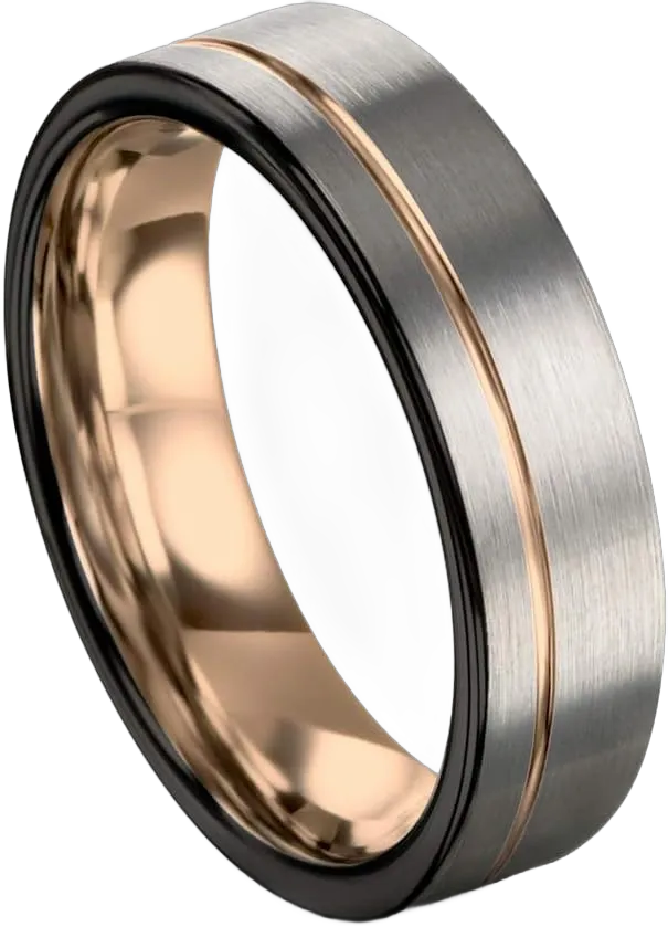 Tungsten Wedding Band Ring 7mm for Men Women 18k Rose Gold Plated Flat Cut Off Set Line Black Grey Brushed Polished Size 11