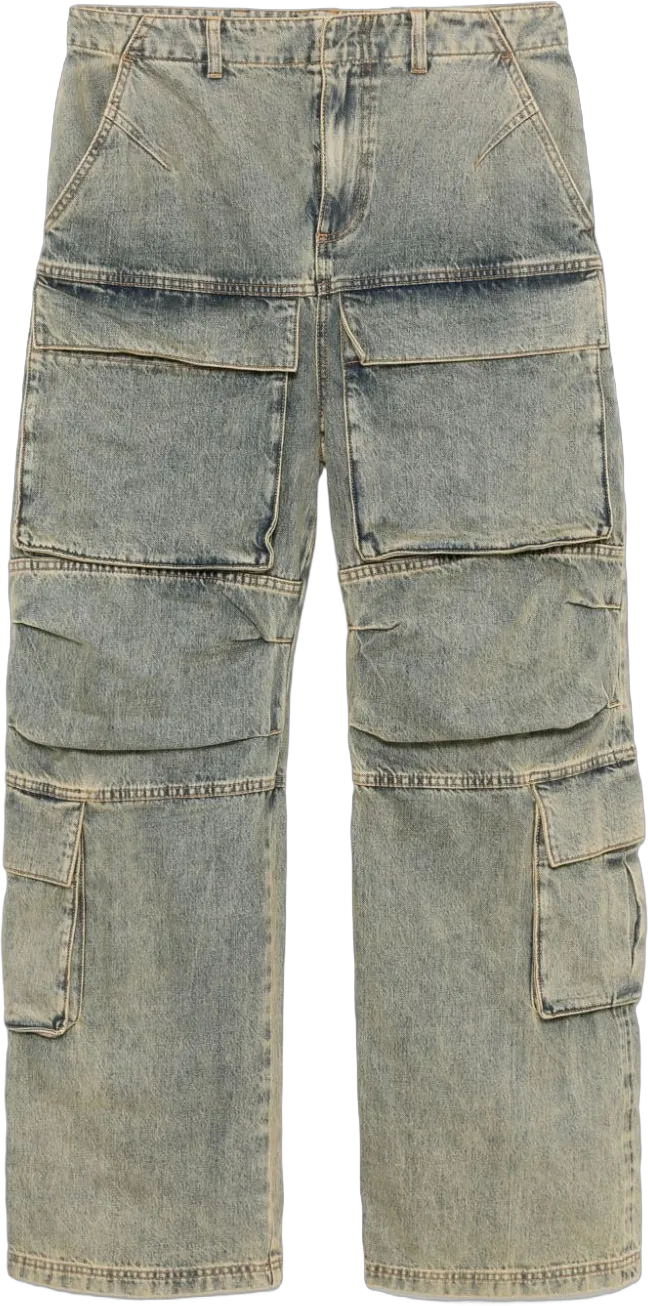 acid-wash cargo jeans