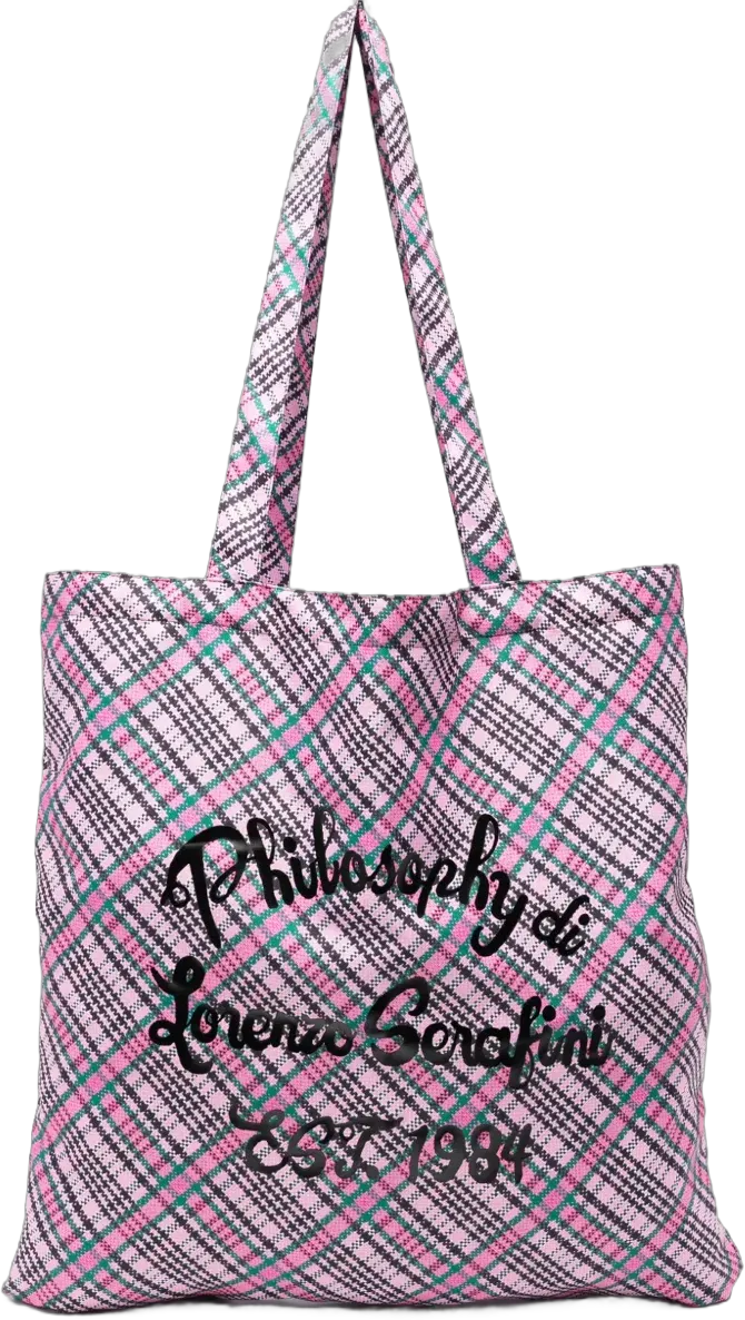 logo-print check beach bag