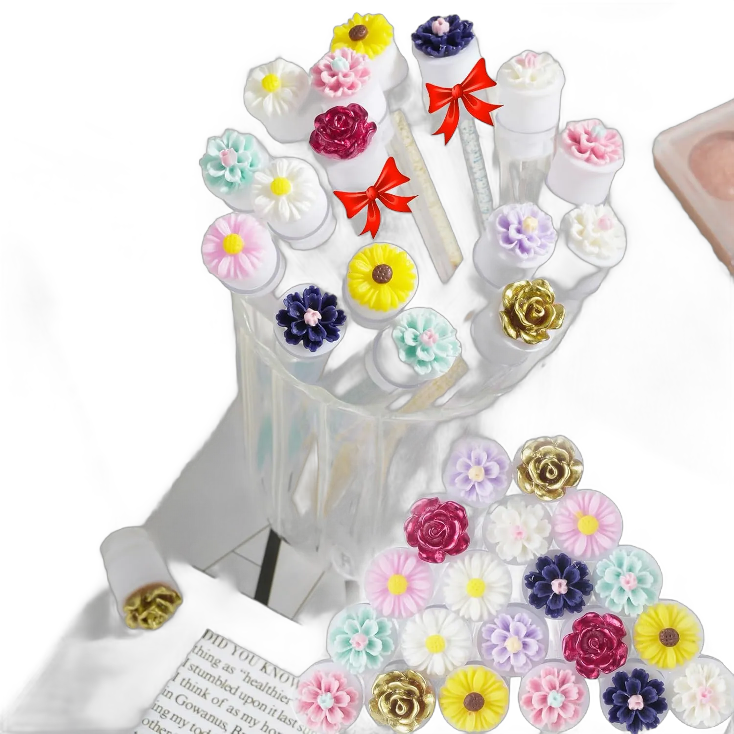 40 Piece Disposable Mascara Wands Set, 20 Crystal Lash Spoolies and 20 Eyelash Extension Supplies Reusable Diamond Keychain Tubes Makeup Brush Kit for Women & Girls Super Soft Comfortable(Flower) Multicolour-Flower