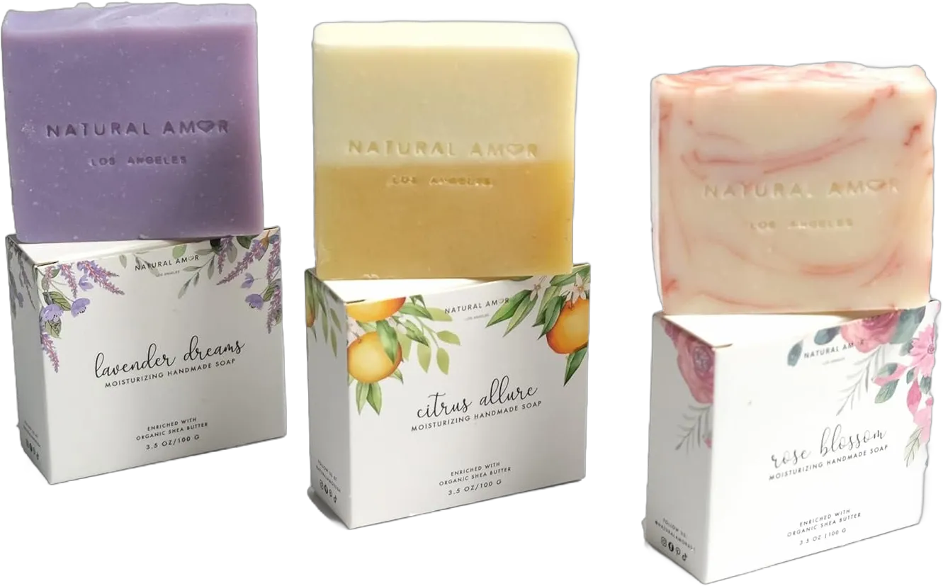 Natural Amor Handmade Soap Bar Set 3 Pk, Made with Natural Ingredients, No Harsh Chemicals, Soap Gift Sets for Women, Handcrafted Atisan Soaps, 3.5oz each 1 Count (Pack of 3) Rose, Citrus, Lavender
