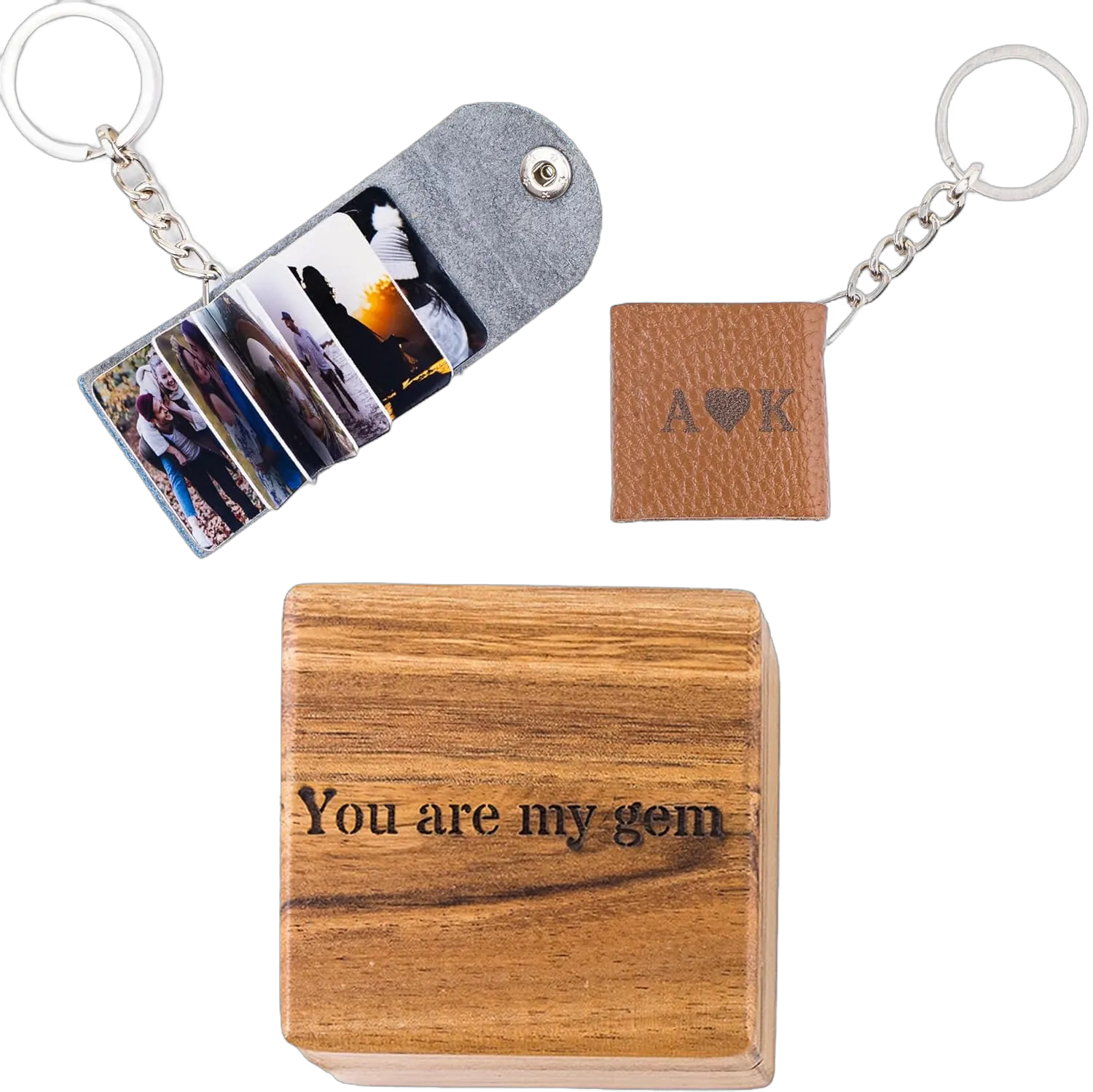 Personalized Leather Photo Album Keychain with Keepsake Box, Custom Engraved Wedding Gift for Couples, Bridesmaids Sugar Brown