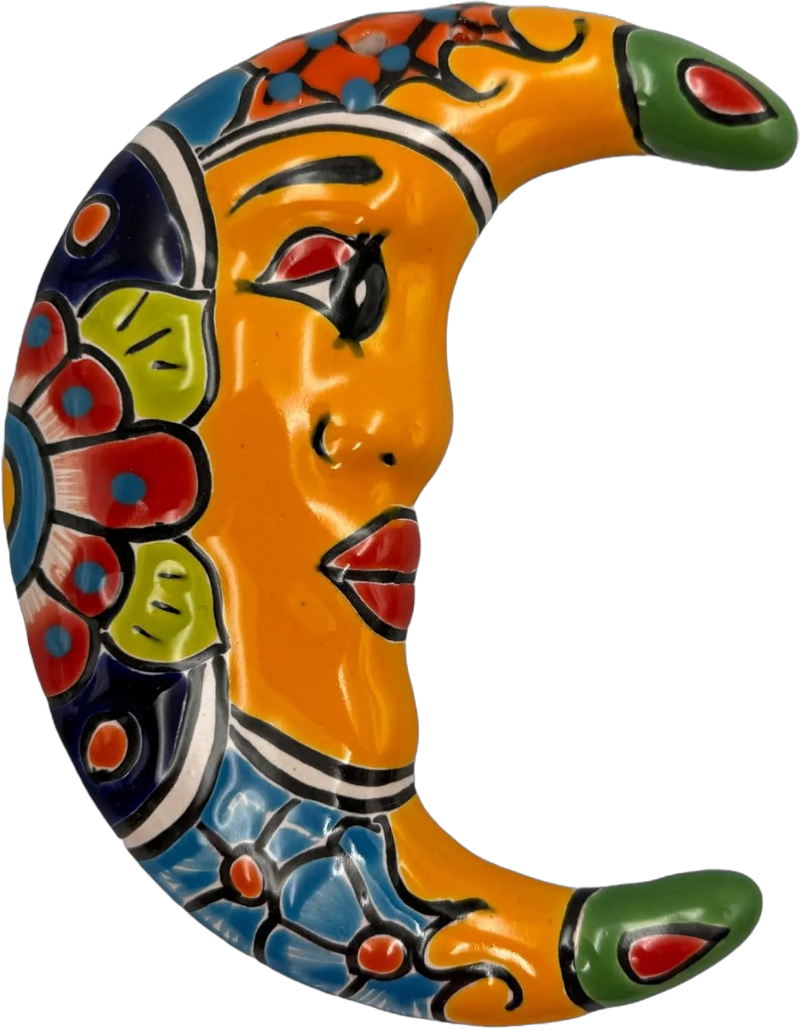 Talavera Moon Mexican Pottery Cute Folk Art Multicolor Home Decor Handmade Hand Painted Outdoor Indoor 9" (Multicolor 2)