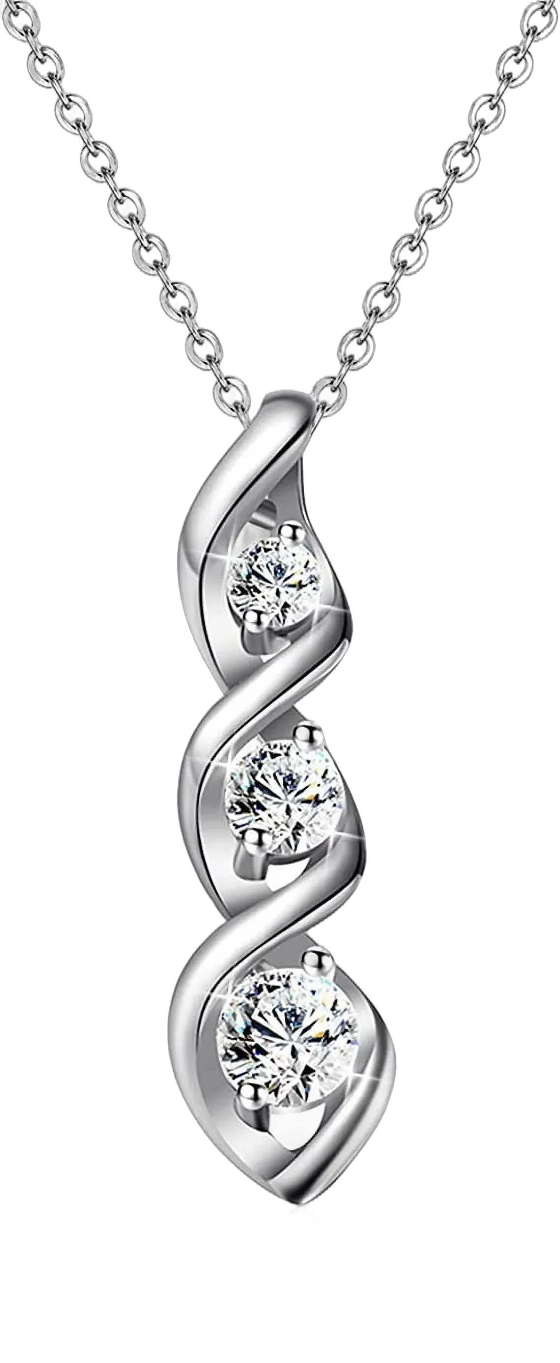APSVO Silver Cubic Zirconia Necklace for Women, Dainty Simple 3 Stones Twisted Women Necklaces Pendant Chain Bridesmaid Jewelry Valentine’s Day Gift