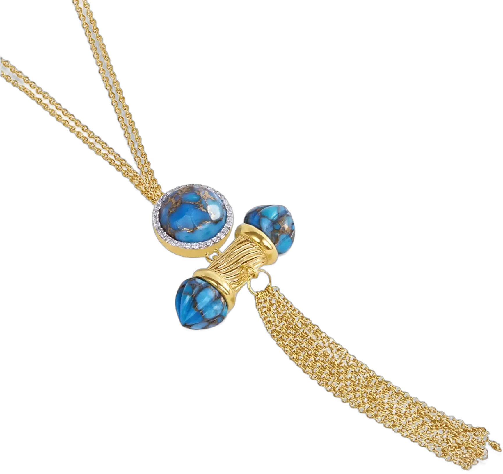 LuvMyJewelry Sunkissed Design Yellow Gold Plated Silver Turquoise Gemstone Diamond Fringe Necklace