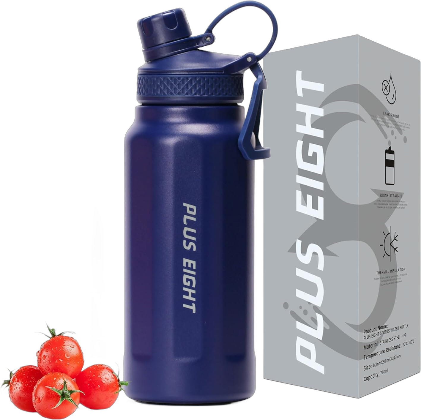 Sports Water Bottle, Insulated Water Bottle With Straw, Stainless Steel Water Bottle Wide Mouth for Sports, Gym or Office, BPA-Free Keep Cold 24H Hot 12H (Blue, 25 oz), PE-A06