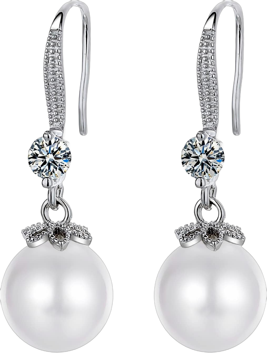 925 Sterling Silver Pearl Earrings for Women Dangle Pearl Drop Earrings Huggie Gifts for Mother Her Cubic Zirconia 10mm