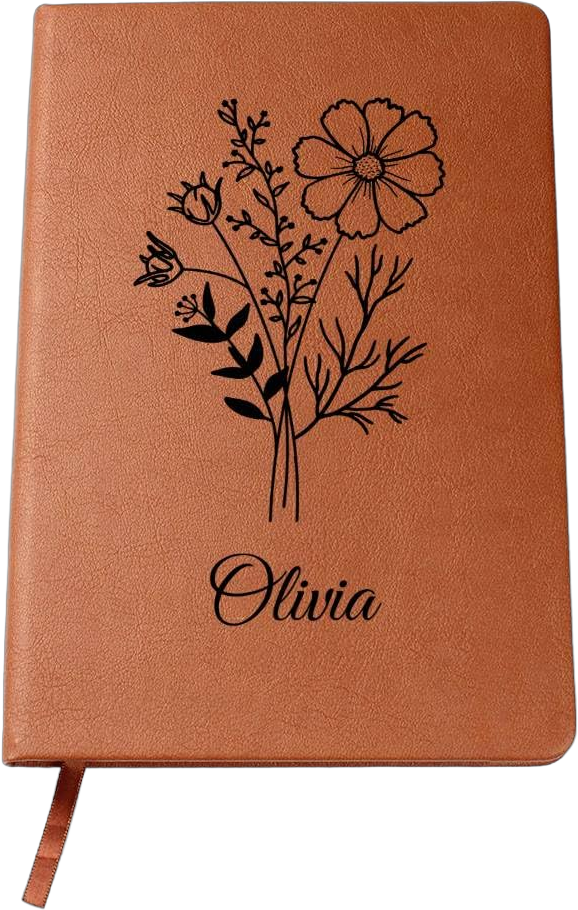 Hilis Personalized Birth Flower Journal for Women or Men, A5 Vegan Leather Lined Notebook for Writing, Daily Dream Wellness Travel Dairy