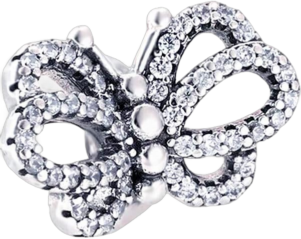 Sparkling Spacer Charm Rubber Stopper Spacer Bead 925 Sterling Silver Clip Charm fit Pandora Style Charm Bracelets (Sparkling Butterfly Spacer)
