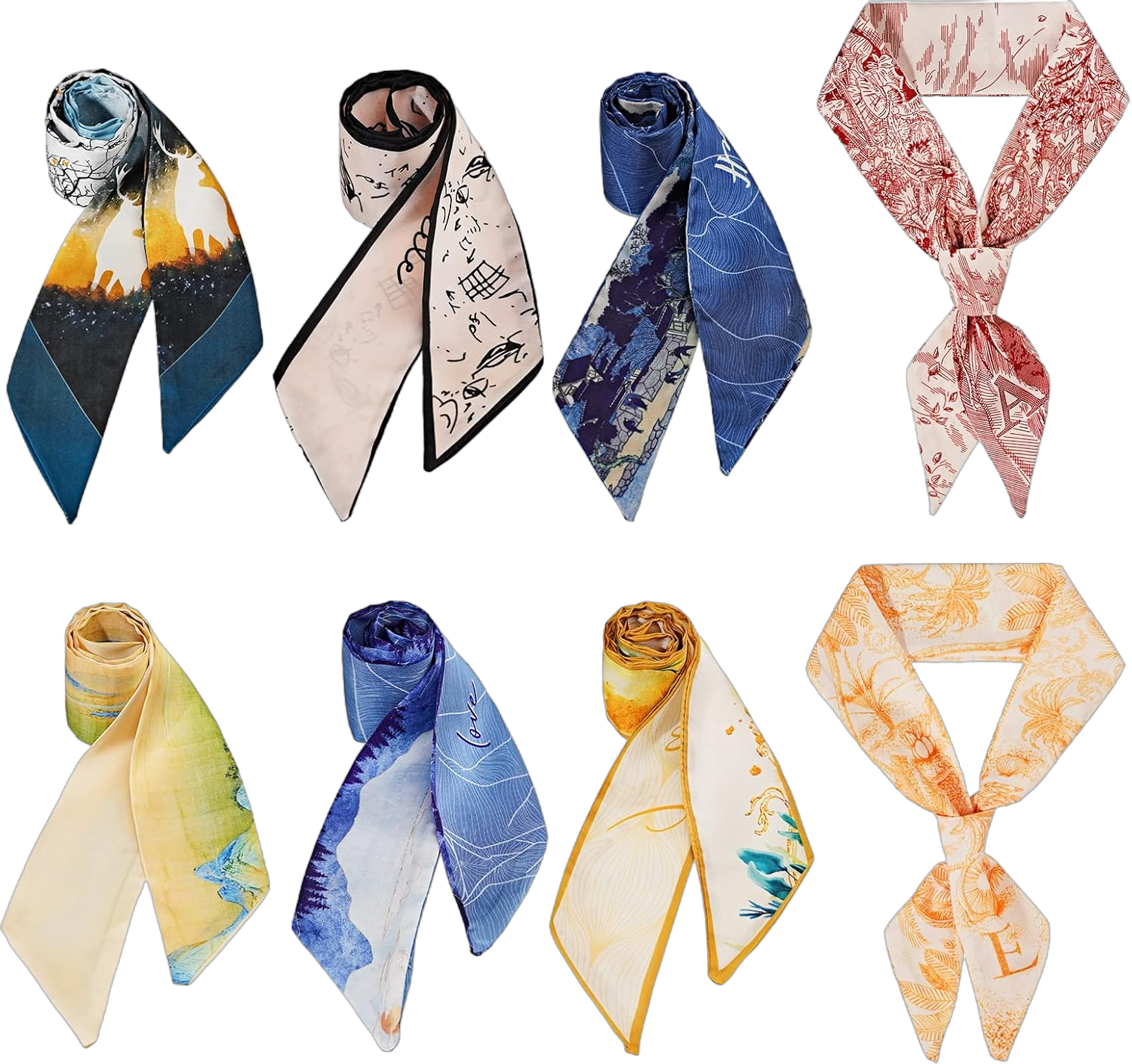 4/6/8/10 pieces hair ribbon scarf set fashion ribbon scarf for hair handbag handle scarf purse scarf for women 37'' Satin and Polyester - 8 Pack