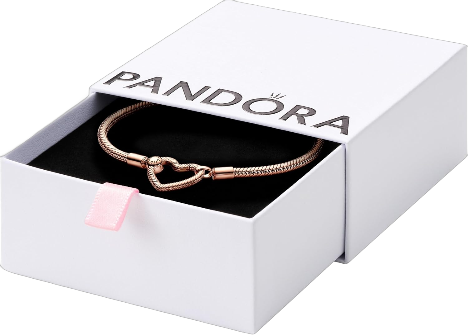 Pandora Moments Heart Closure Snake Chain Bracelet - Compatible Moments Charms Rose Gold Charm Bracelet for Women - Size 7.5" 7.5 Inches